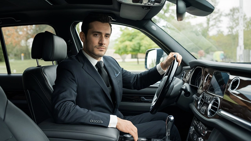 Gotham Ride vehicle (Business Class Sedan or First Class) at airport pickup area