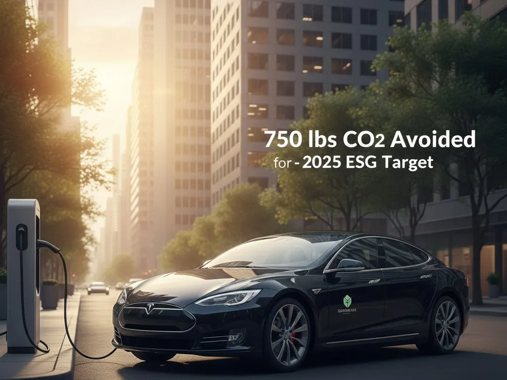 A black electric luxury sedan (Tesla Model S) used for executive transport in NYC, representing Gotham Ride's sustainable transportation options for corporate clients tracking ESG metrics.