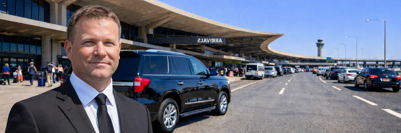 NYC airport car service professional chauffeur at JFK arrivals