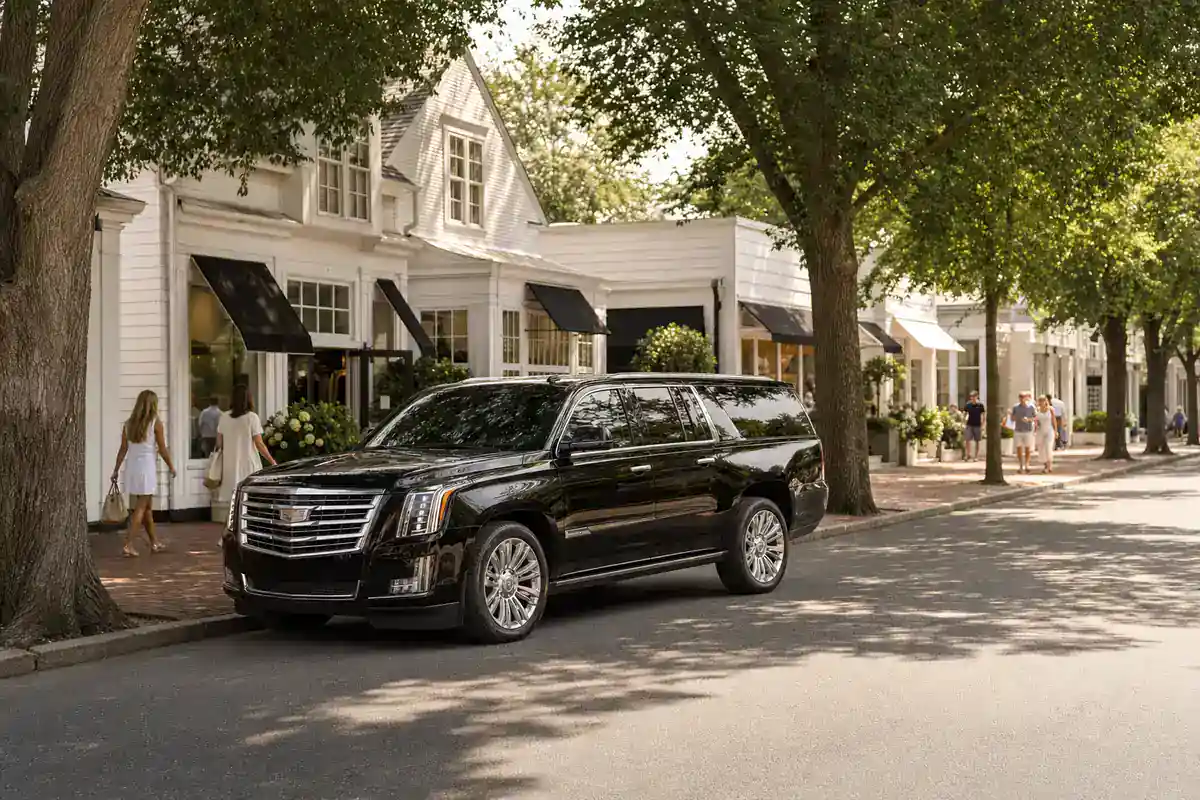 NYC to the Hamptons Car Service 9 Car service to East Hampton, New York, black SUV on Main Street