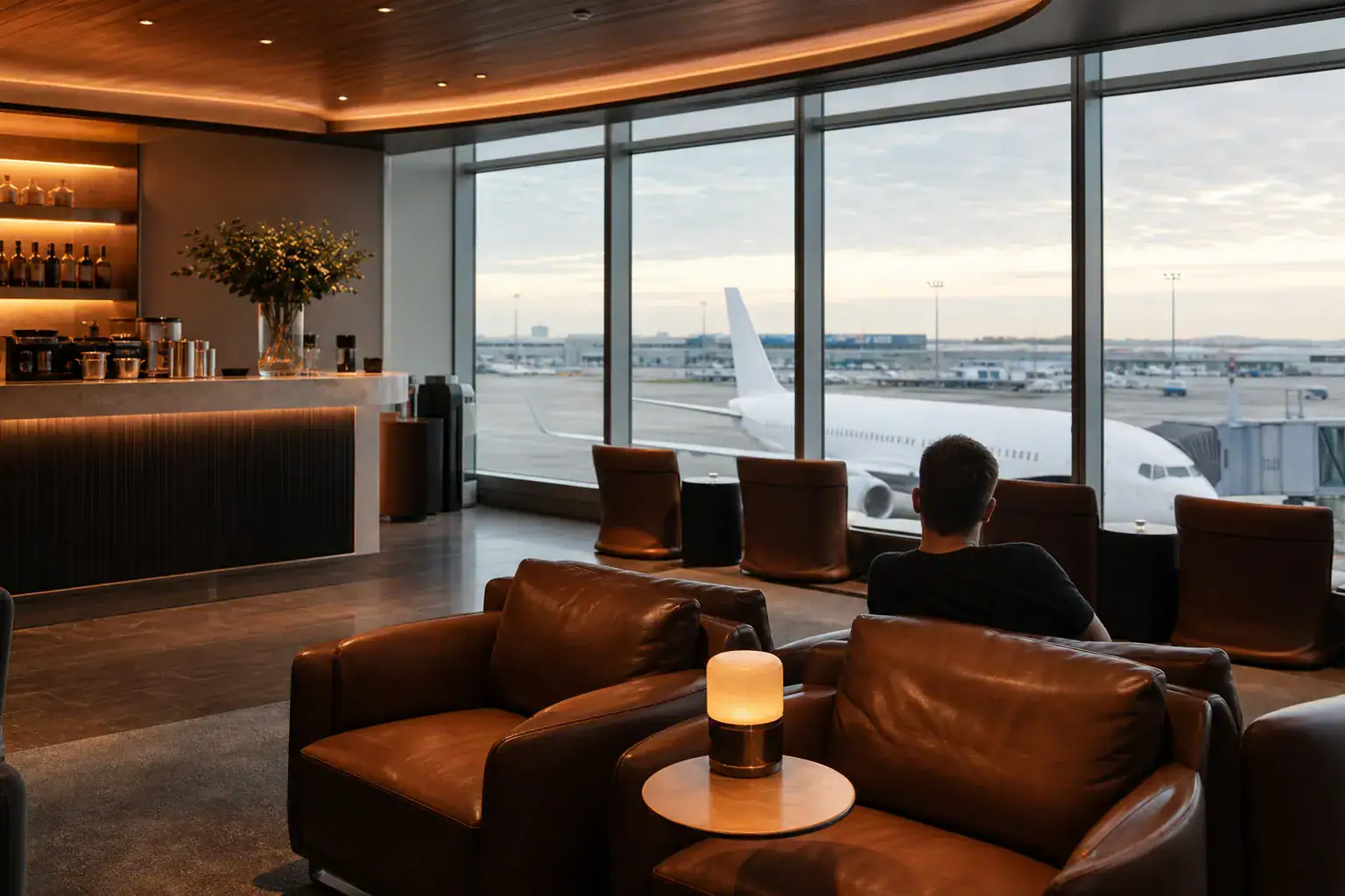 10 Things to Know Before Flying Into JFK Airport (2026) 6 Upscale airport lounge interior with a runway view at JFK