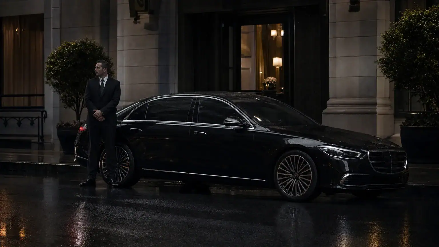 Gotham Ride executive protection driver providing secure transport in New York at night