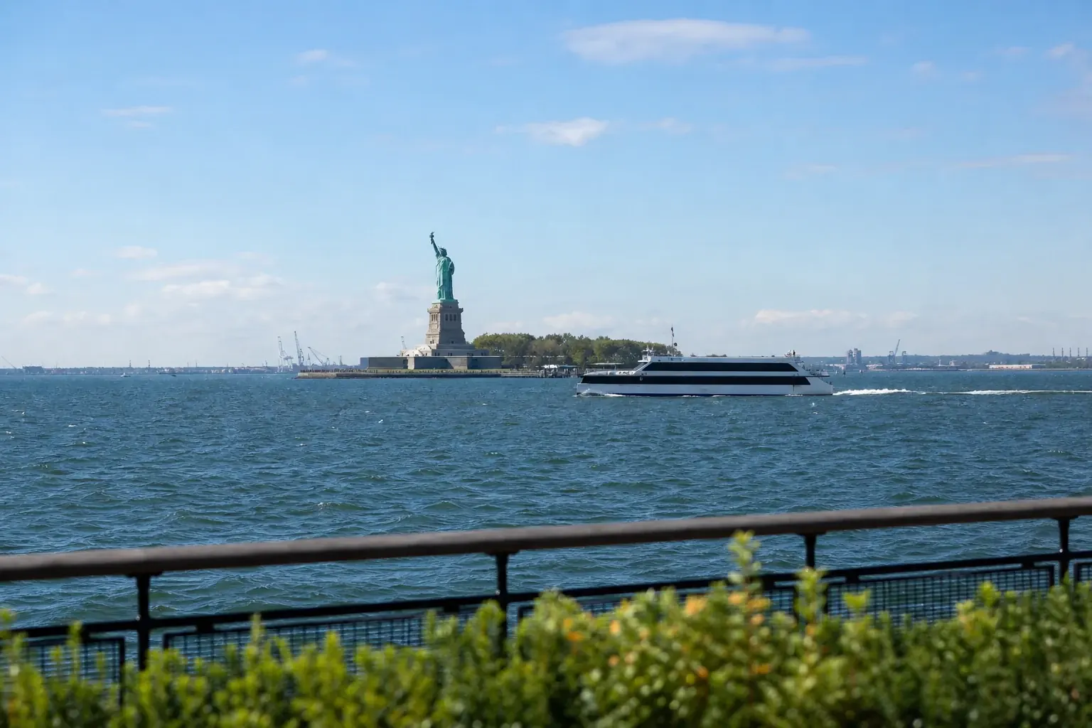 The Statue of Liberty seen from Battery Park in Lower Manhattan