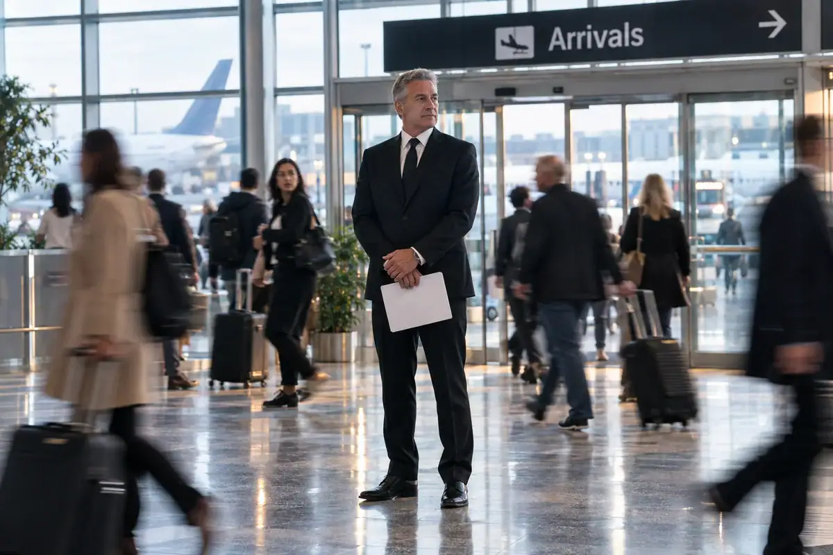 Chauffeur waiting in arrivals for a Connecticut car service airport pickup