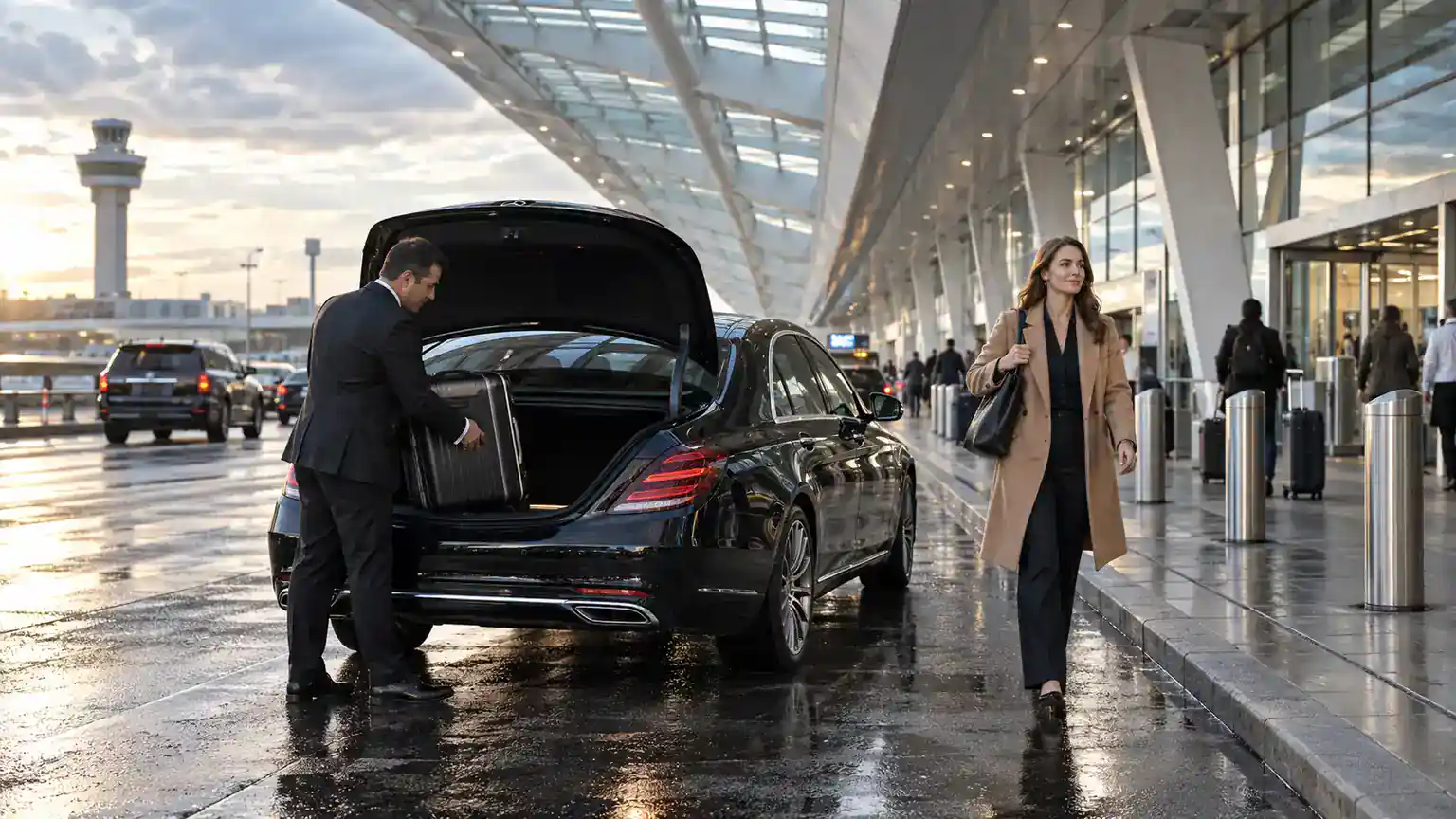Chauffeur unloading luggage at LaGuardia on a Connecticut to LGA airport transfer